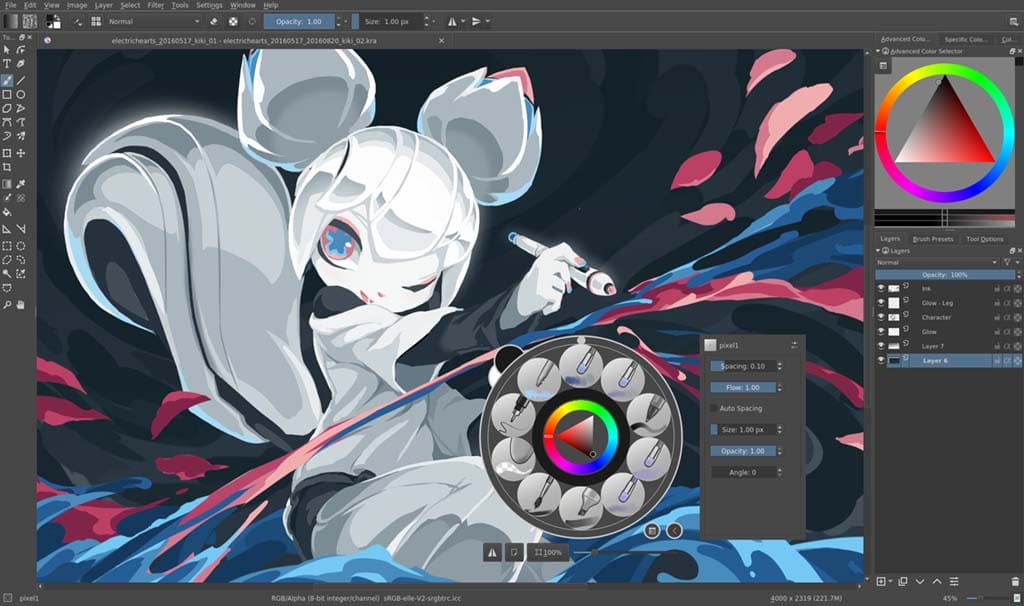 Krita is a powerful and free and open-source drawing program