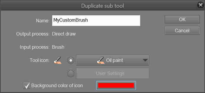 Process of creating colour jitter custom brush, duplicate sub tool